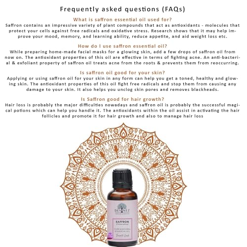 Devinez Kashmiri Saffron Essential Oil, Kesar Zafran, 10ml,Pure Natural Undiluted Therapeutic grade in Glass Bottle for skin, body care, Reed Diffusers Oils, Aroma Tharapy Saffron Oil, Kaser Oil - Image 5