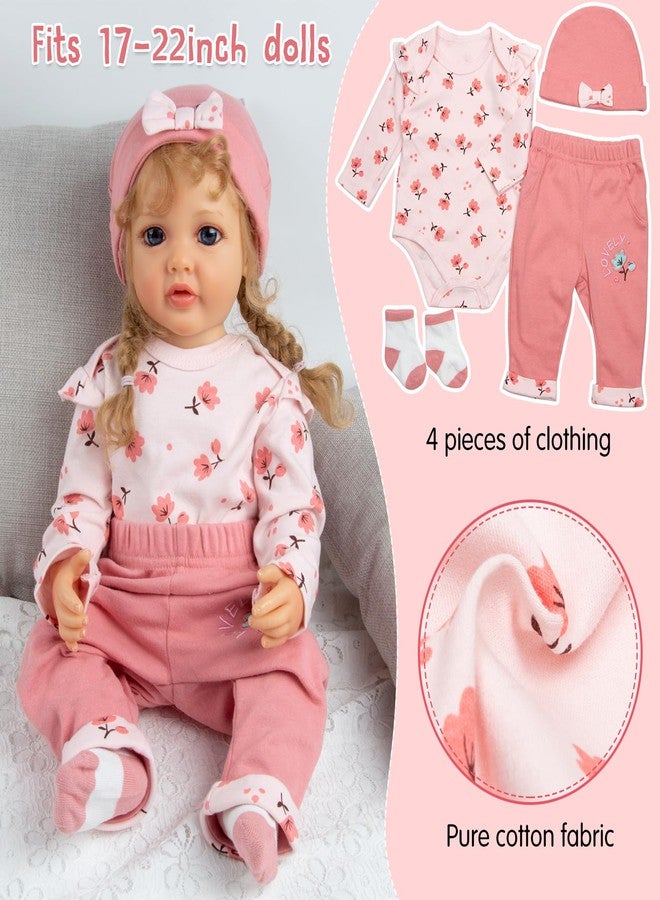 Pedolltree Reborn Baby Dolls Clothes Girl Outfit Accessories Pink Flower 12 Pcs for 17-22 Inches Reborn Dolls Newborn Girl with Butterfly Backpack - Image 3