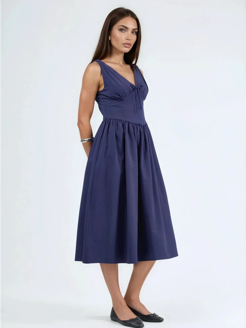 بوسيم BUSEM V-neck Midi Dress with Bow Detail