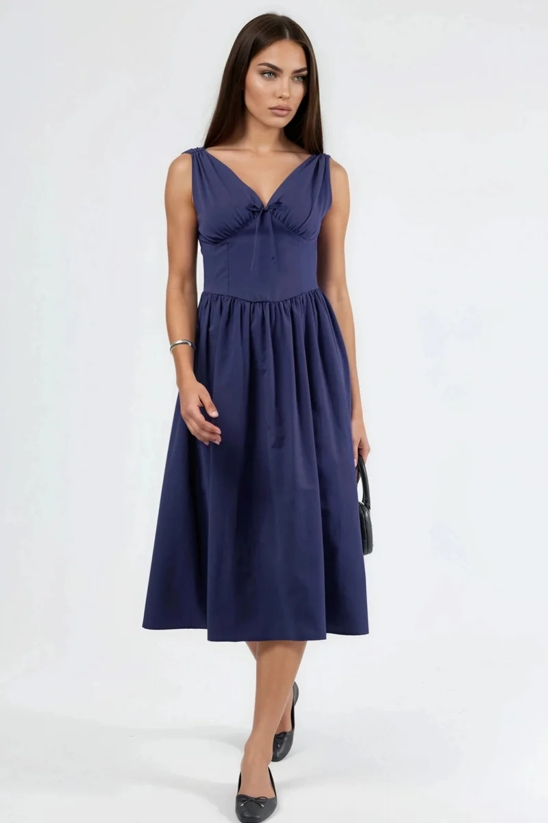 بوسيم BUSEM V-neck Midi Dress with Bow Detail