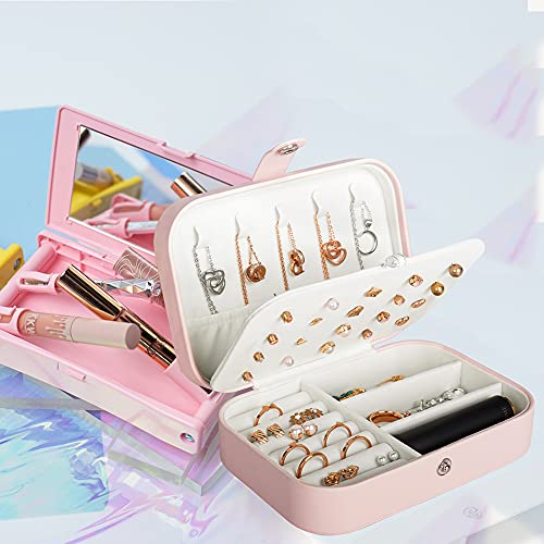 Hatori Travel Jewelry Box, PU Leather Small Jewelry Organizer for Women Girls, Portable Mini Travel Case Display Storage Holder Boxes for Stud Earrings, Rings, Necklaces, Bracelets (Pink) - Image 2