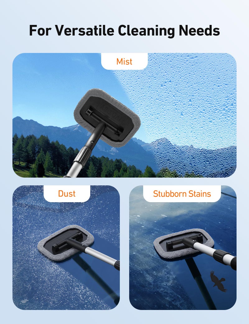 AstroAI Windshield Cleaner Tool, Microfiber Car Window Cleaner with 4 Reusable and Washable Microfiber Pads and Extendable Handle Auto Inside Glass Wiper Kit, Gray - Image 5