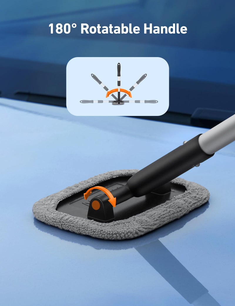 AstroAI Windshield Cleaner Tool, Microfiber Car Window Cleaner with 4 Reusable and Washable Microfiber Pads and Extendable Handle Auto Inside Glass Wiper Kit, Gray - Image 3