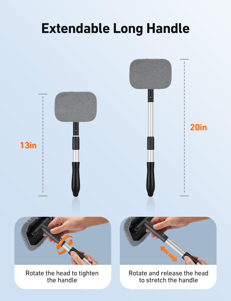 AstroAI Windshield Cleaner Tool, Microfiber Car Window Cleaner with 4 Reusable and Washable Microfiber Pads and Extendable Handle Auto Inside Glass Wiper Kit, Gray - Image 2