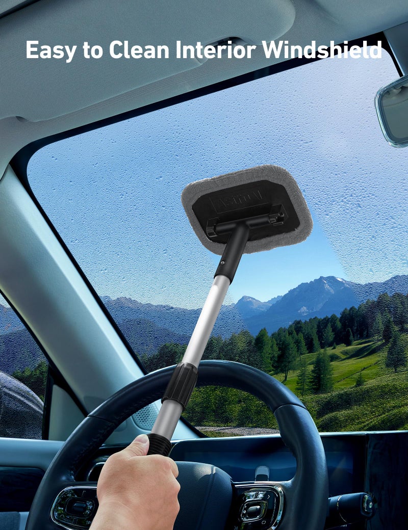 AstroAI Windshield Cleaner Tool, Microfiber Car Window Cleaner with 4 Reusable and Washable Microfiber Pads and Extendable Handle Auto Inside Glass Wiper Kit, Gray - Image 4