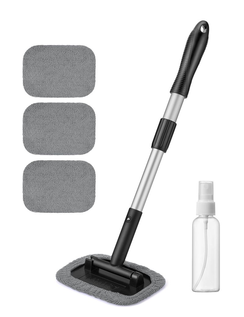 AstroAI Windshield Cleaner Tool, Microfiber Car Window Cleaner with 4 Reusable and Washable Microfiber Pads and Extendable Handle Auto Inside Glass Wiper Kit, Gray - Image 1