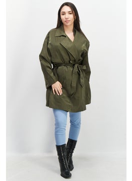 VERO MODA Women Solid Long Sleeves Belted Trench Coat, Dark Olive  - Image 4