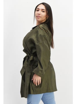 VERO MODA Women Solid Long Sleeves Belted Trench Coat, Dark Olive  - Image 3