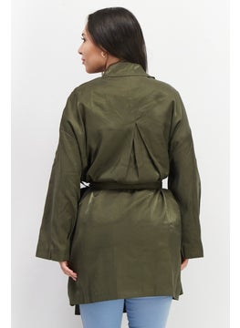 VERO MODA Women Solid Long Sleeves Belted Trench Coat, Dark Olive  - Image 2