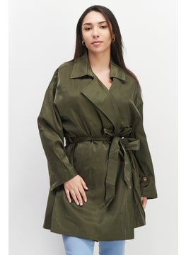 VERO MODA Women Solid Long Sleeves Belted Trench Coat, Dark Olive  - Image 1