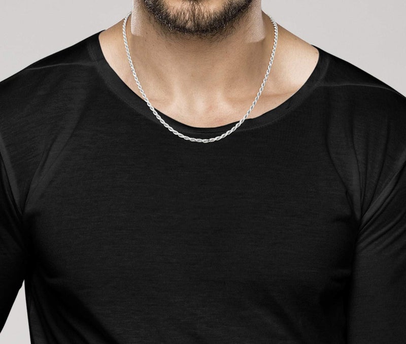 Miabella Solid 925 Sterling Silver Italian 2mm, 3mm Diamond-Cut Braided Rope Chain Necklace for Men Women Made in Italy (3mm, Length 18 Inches) - Image 3