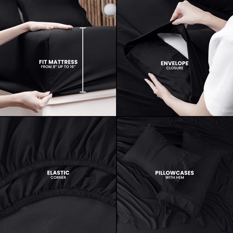 Utopia Bedding King Sheet Set - 4 Piece Bed Sheets for King Size Bed, Soft and Breathable Microfiber, Includes 1 Fitted Sheet, 1 Flat Sheet and 2 Pillowcases (Black) - Image 4