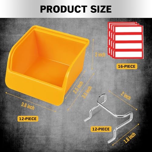 ELEAD Pegboard Bins Organizer Set 12Pack Durable Storage Tray for Screws Nuts Bolts Hardware Crafts Accessories Fits Standard Pegboards 16 Labels for Garage Workshop Craft Room - Image 3