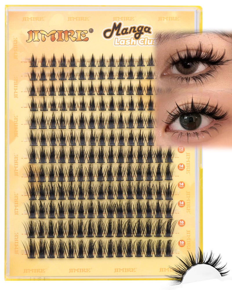 JIMIRE Wispy Lash Clusters Extensions 180Pcs Anime Eyelash Clusters D-Curly Manga Lashes Clusters Natural Look 8-16MM Cluster Eyelash Extensions Individual Lash Extension Pack - Image 1