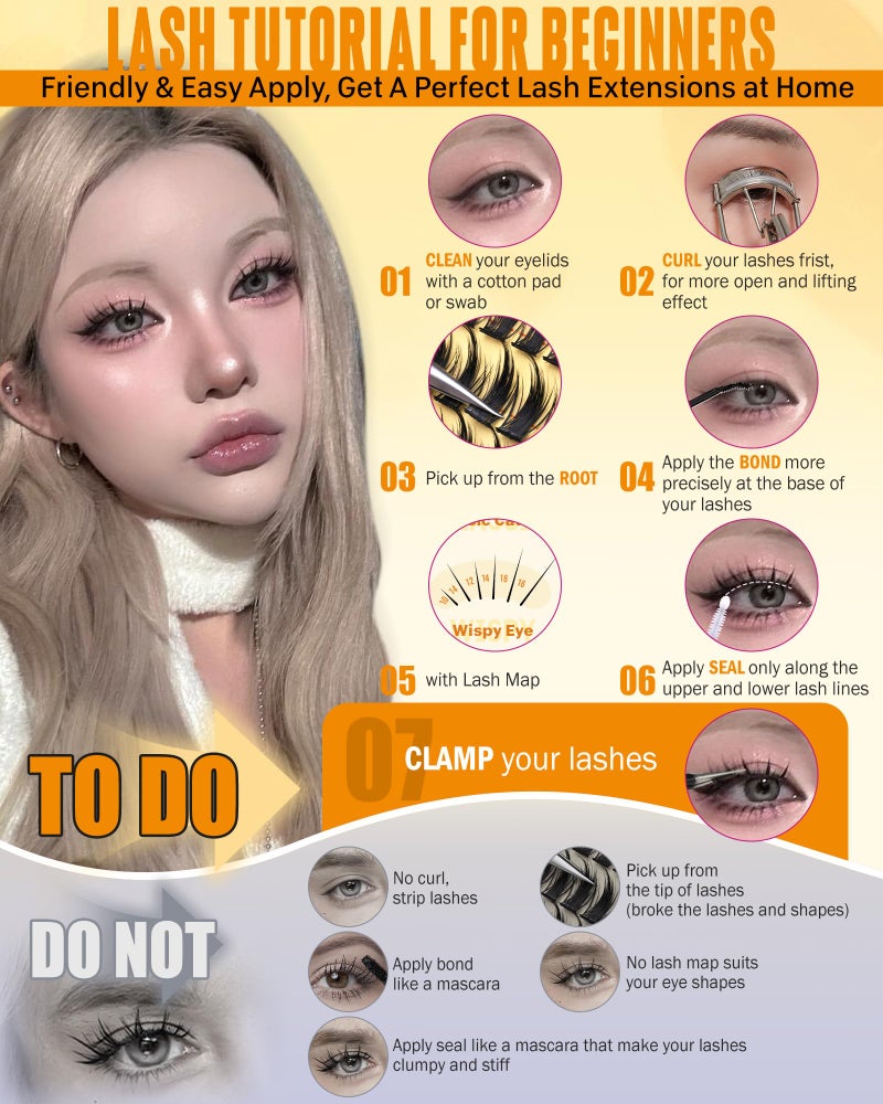 JIMIRE Wispy Lash Clusters Extensions 180Pcs Anime Eyelash Clusters D-Curly Manga Lashes Clusters Natural Look 8-16MM Cluster Eyelash Extensions Individual Lash Extension Pack - Image 5