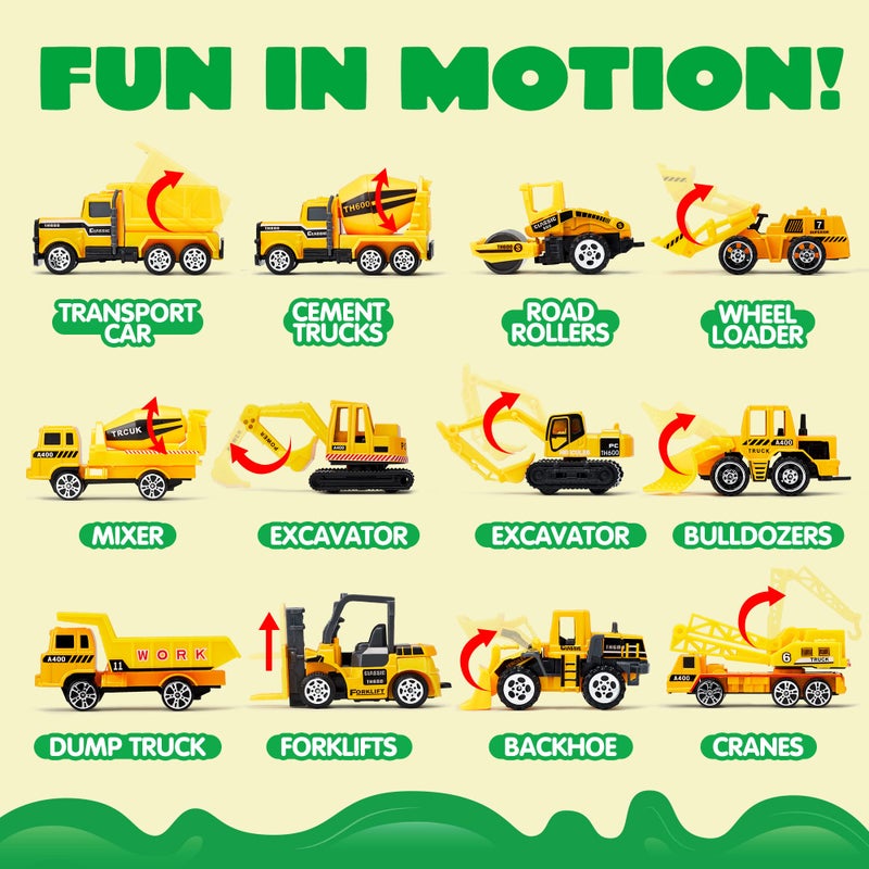 JOYIN 25 in 1 Kids Construction Truck Toy Set, 24Pcs Push and Go Cars and Worker Figures, Toddler Play Vehicles with Sounds and Light, Christmas Birthday Gifts Toys for 3 4 5 6 7 Years Old Grandkids - Image 3