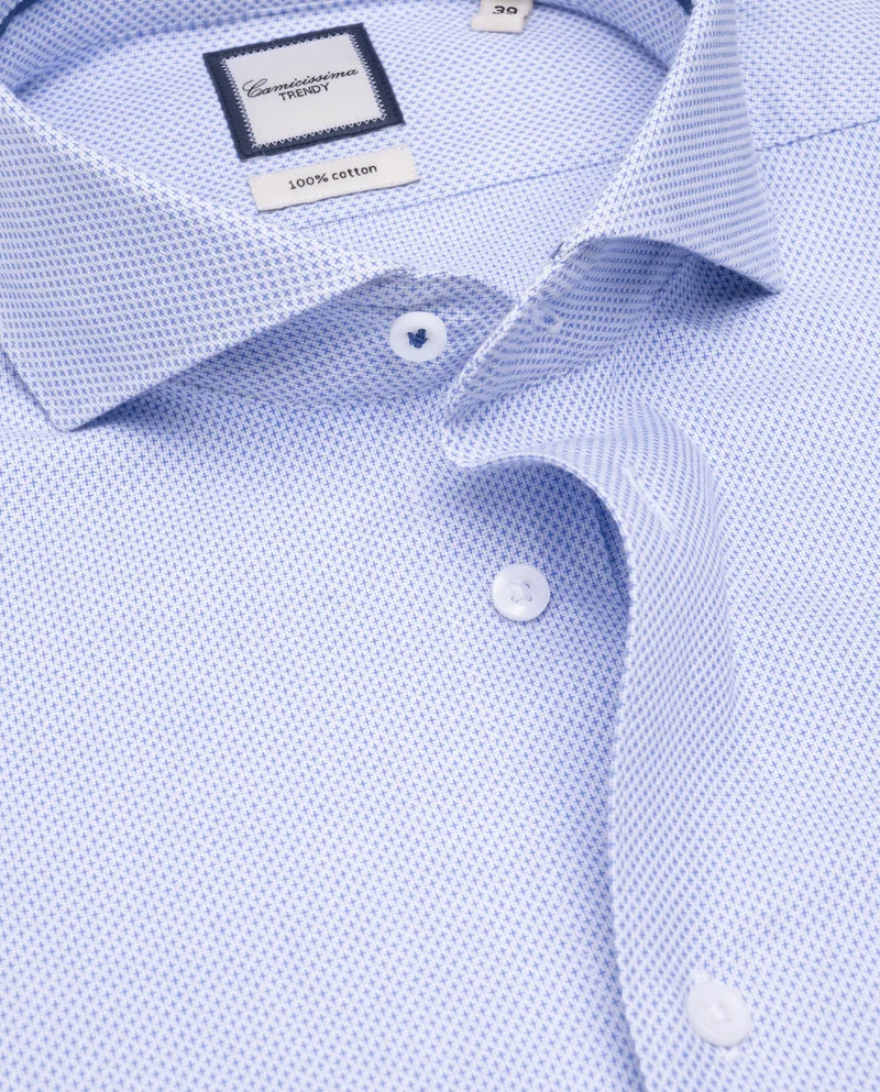 كاميتشسما Trendy Light Blue Slim Comfort Dobby Shirt