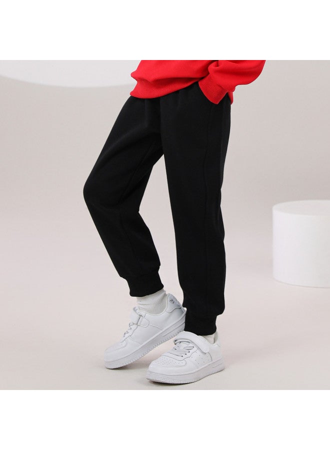 Solid Color Children's Pants Winter Fleece-lined Thick Thread Stretch Casual Sweatpants Boys And Girls Sports Trousers