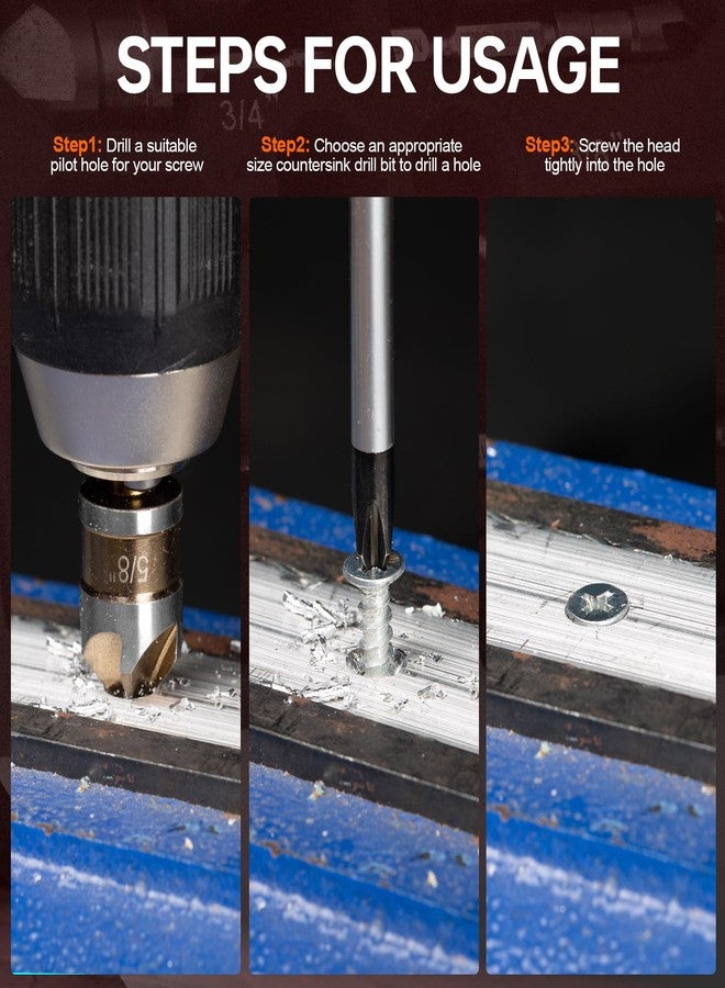 Matework Countersink Drill Bit Set, M2 Cobalt HSS Countersink Drill Bits 6 Pieces 1/4 Inch Quick Change Hex Shank for Metal, Wood, Stainless Steel, Carbon Steel - Image 4