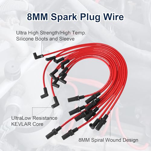 JDMSPEED Spark Plug Wire Set 8MM Replacement for Dodge B150 B1500 B250 B2500 B350 B3500 Dakota Durango Ram 1500 2500 3500 Ramcharger W150 Truck Van 1990-2003 Red Ignition Spark Plug Wires - Image 2