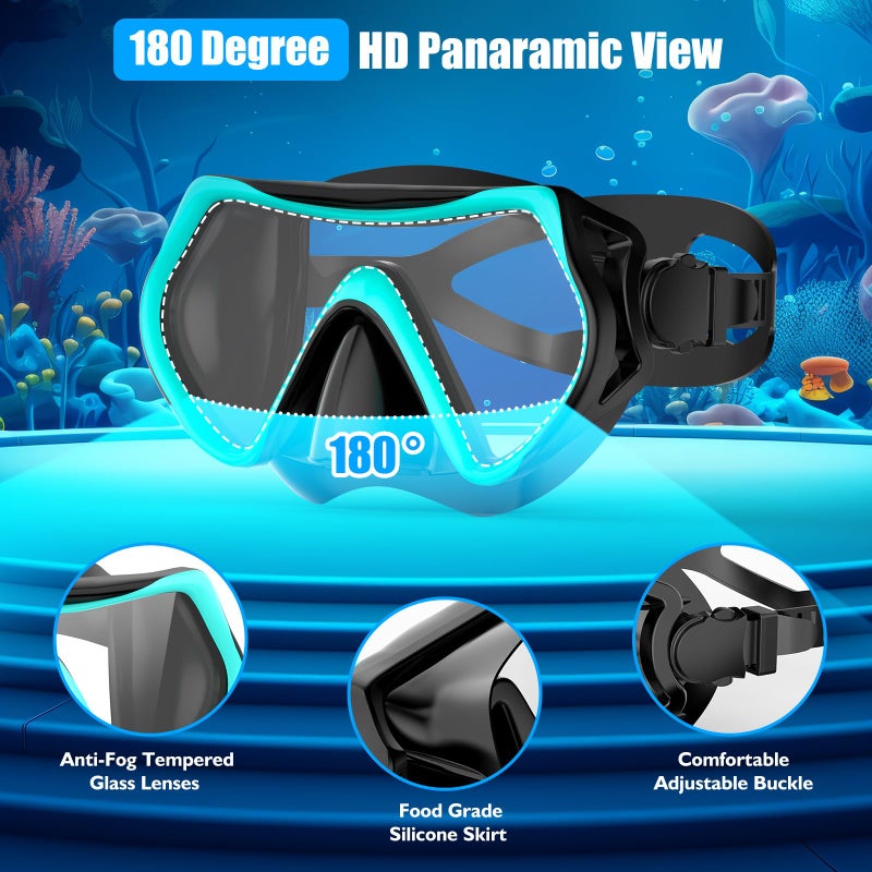wutrye Snorkeling Gear for Adults, Dry-Top Snorkel Set Scuba Diving mask, Snorkel Mask, Panoramic Anti-Leak Anti-Fog Tempered Glass Lens, Swimming Training Snorkeling Packages - Image 2