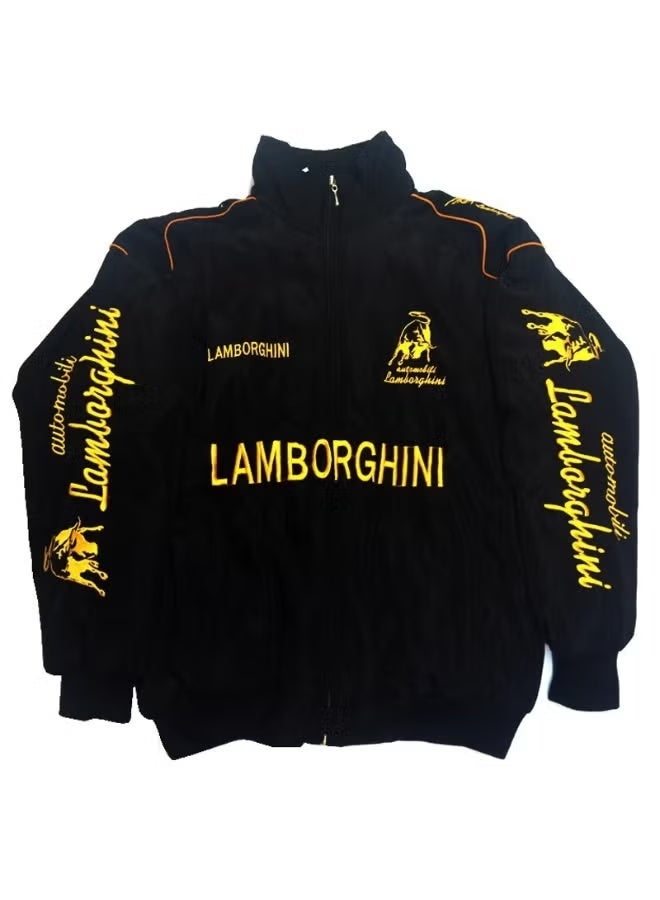 Lamborghini F1 Racing Jacket - Shell/UPS Sponsor Badges, Color Block, Embroidered Logo, Full-Zip Design, Unisex Motorsport Streetwear Coat - Image 1