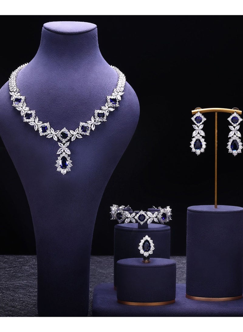 Ciara Copper zircon necklace earrings, luxurious sparkling colorful gemstones, bride's wedding dress, party fashion accessories - Image 1