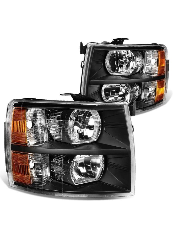 DNA Motoring HL-OH-CSIL07-BK-AM Black Amber Headlights Compatible with 07-13 Silverado 1500/07-14 Silverado 2500 HD 3500 - Image 1