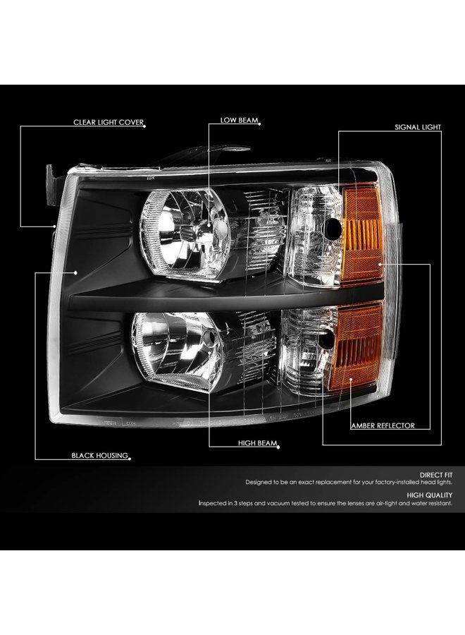 DNA Motoring HL-OH-CSIL07-BK-AM Black Amber Headlights Compatible with 07-13 Silverado 1500/07-14 Silverado 2500 HD 3500 - Image 2