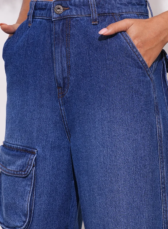 globus Globus Straight Fit Mid-Rise Faded Cotton Cargo Pockets Jeans