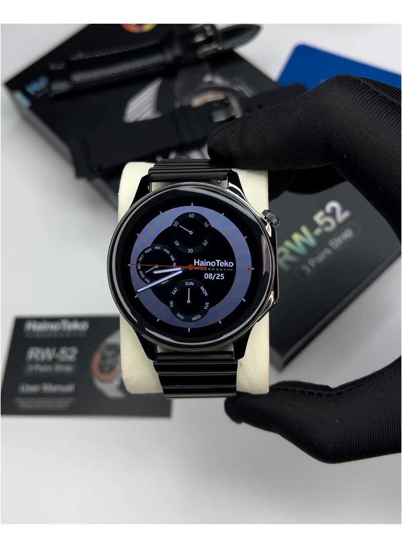 Haino Teko Germany RW52 Round Shape AMOLED Display Smart Watch With 3 Pair Straps For Mens and Boys - Image 2