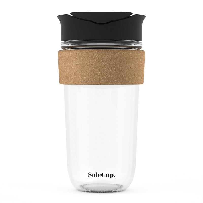 SoleCup. Large Travel Mug - Reusable Insulated Coffee Mug - 18oz/530ml BPA-Free Hot Drink Travel Mug with Lid & Cork Band (Black, 18oz) - Image 1