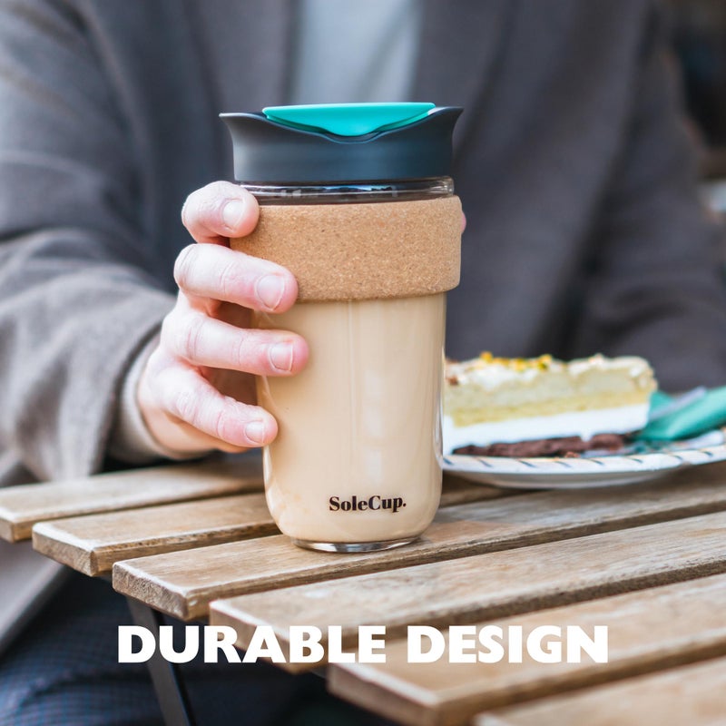 SoleCup. Large Travel Mug - Reusable Insulated Coffee Mug - 18oz/530ml BPA-Free Hot Drink Travel Mug with Lid & Cork Band (Black, 18oz) - Image 5