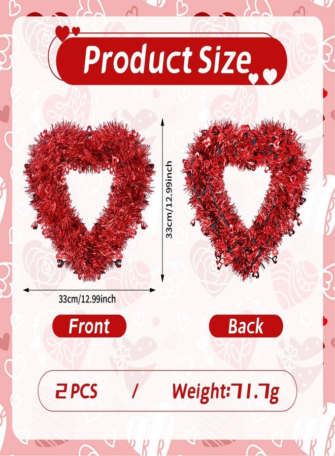 Kreyfer 2 Pack Valentine’s Day Heart-Shaped Wreaths - Red Metallic Love Garland Door Hanging Decorations for Party, Wedding, Home, and Classroom Décor - Image 2