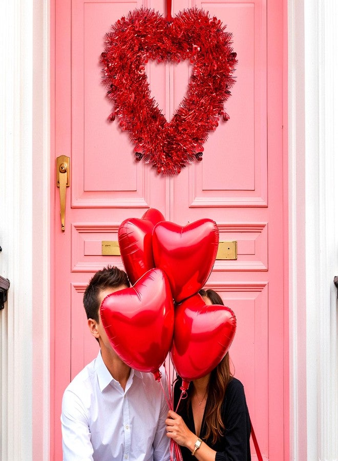 Kreyfer 2 Pack Valentine’s Day Heart-Shaped Wreaths - Red Metallic Love Garland Door Hanging Decorations for Party, Wedding, Home, and Classroom Décor - Image 5