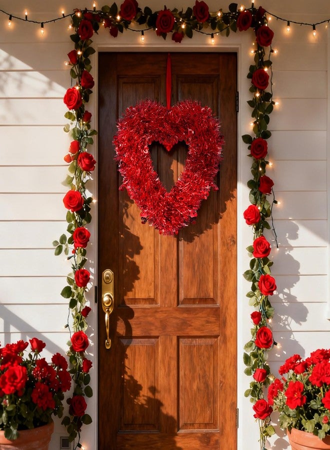 Kreyfer 2 Pack Valentine’s Day Heart-Shaped Wreaths - Red Metallic Love Garland Door Hanging Decorations for Party, Wedding, Home, and Classroom Décor - Image 4