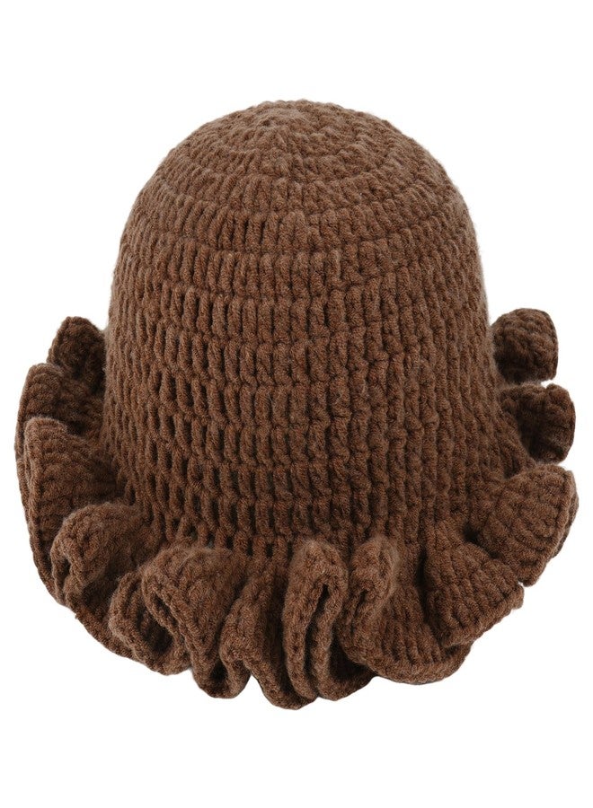 DOCILA Crochet Bucket Hat Women Cute Ruffled Brim Knitted Hats Packable Floppy Cap Boho Handmade Knit Festival & Daily Hats Coffee - Image 1