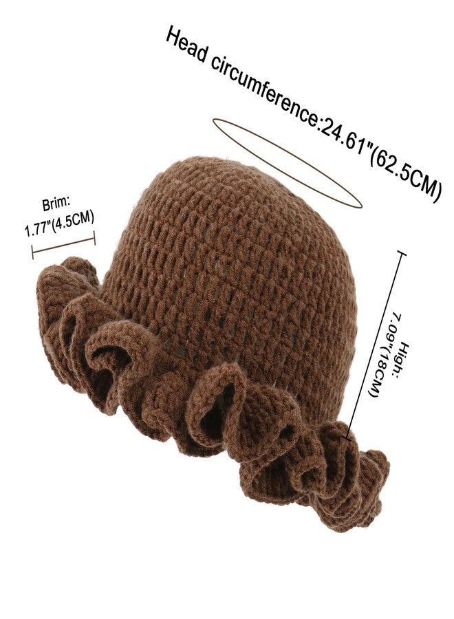DOCILA Crochet Bucket Hat Women Cute Ruffled Brim Knitted Hats Packable Floppy Cap Boho Handmade Knit Festival & Daily Hats Coffee - Image 5