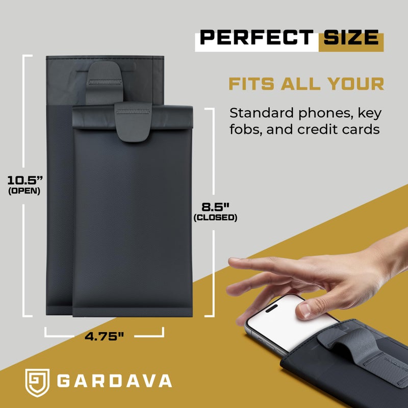 Gardava Military Grade Faraday Bag for Phones - RFID Signal Blocking Pouch, Faraday Cage Cell Phone Case, Key Fob Protector, 3rd Party Tested Black - Image 4