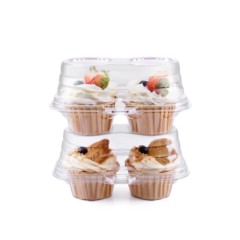 Barakah Cupcake Boxes 2 Cavity -25 packs -Stackable Regular Cupcake Carrier Holder, Thicker Clear Cupcake Boxes, Non-slip High Topping Cupcake Containers for Cupcakes, Muffins (2 cavity) - Image 1