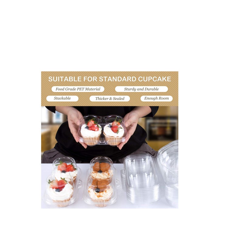 Barakah Cupcake Boxes 2 Cavity -25 packs -Stackable Regular Cupcake Carrier Holder, Thicker Clear Cupcake Boxes, Non-slip High Topping Cupcake Containers for Cupcakes, Muffins (2 cavity) - Image 3