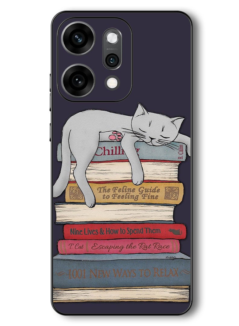Theodor Case Compatible with Oppo Reno 14 Pro 6.83 Inch Protection Shockproof Bumper Cover Cat With Books - Image 1