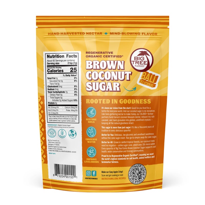 Big Tree Farms Organic Brown Coconut Sugar - Coconut Palm Sugar, Unrefined, Fine Crystals, Cane Sugar Replacement, Coconut Blossom Nectar, Vegan, Perfect for Baking - 1 Pound (Pack of 1) - Image 3