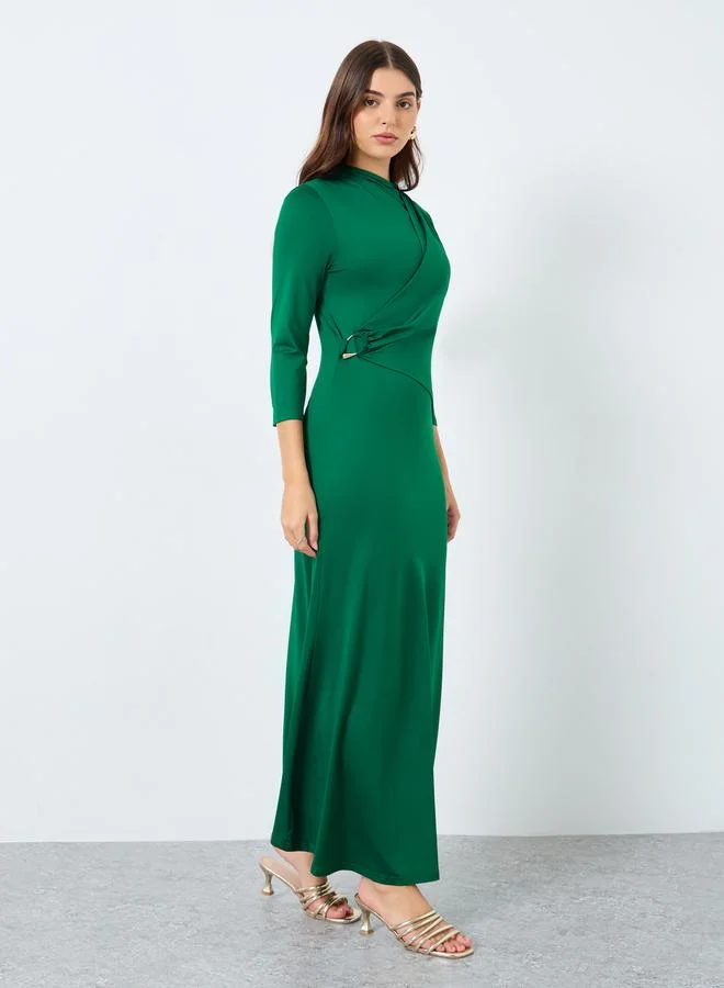 Styli Styli Solid Bodycon A-Line Maxi Dress with 3/4 Sleeves