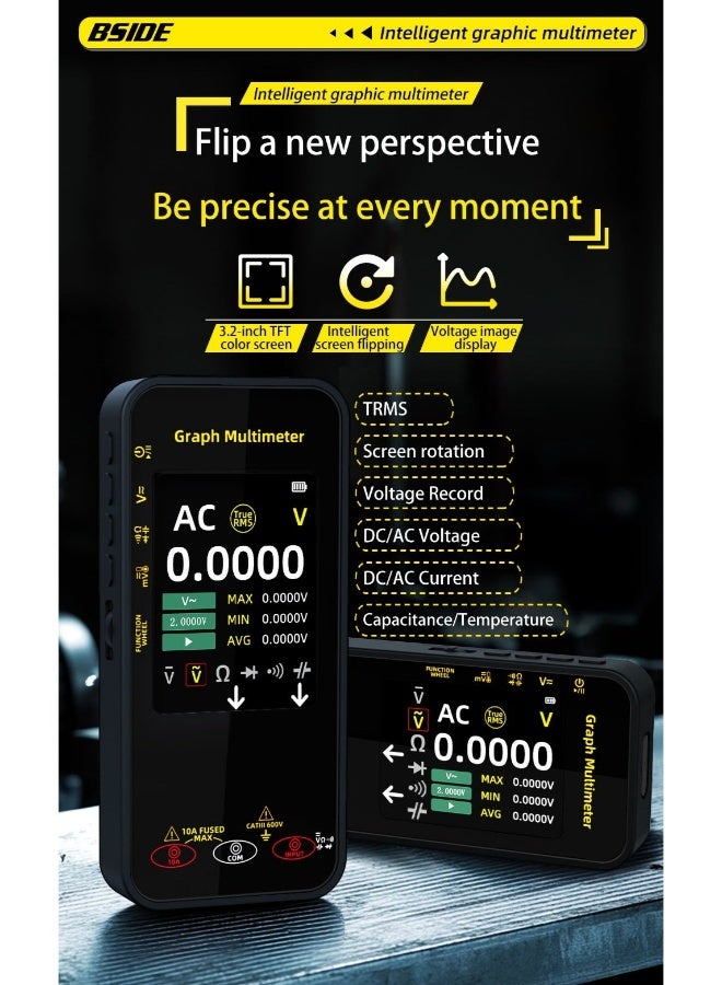 BSIDE 20000 Counts Digital Multimeter Date Recorder, 0.1uA/10uV/1000V with Smart Mode, 360-Degree Rotate LCD with Rechargeable, Measures Amp Cap Diode Temp MAX/MIN/Peak Voltage for Photovoltaic Miners - Image 4