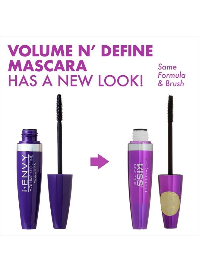 Kiss New York Volume N' Define Mascara, No Flaking, No Smudging, No Clumping, Water-Resistant Long Wearing Mascara (Very Black) - Image 2