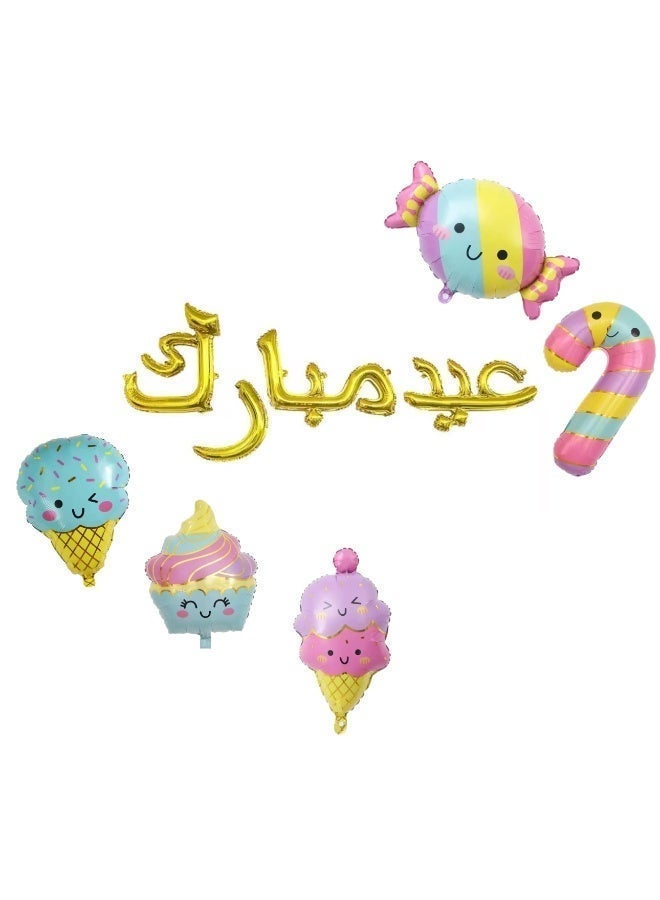 بالونات عيد مبارك باللون الذهبي مع الحلويات الملونة - Image 1