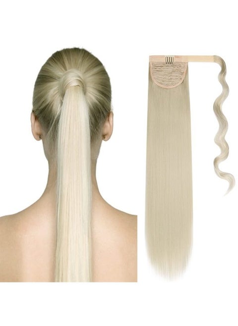 Ponytail Extension Long Straight Ponytail Extensions Wrap Around 22inch Pony Tail Clip in Hair Extensions Ponytail Synthetic Hairpiece for Women, Ash Gold