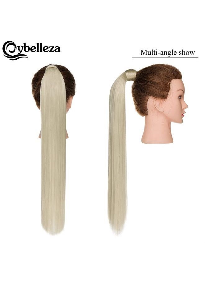 Ponytail Extension Long Straight Ponytail Extensions Wrap Around 22inch Pony Tail Clip in Hair Extensions Ponytail Synthetic Hairpiece for Women, Ash Gold