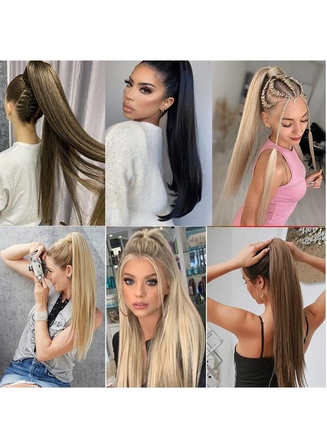 Ponytail Extension Long Straight Ponytail Extensions Wrap Around 22inch Pony Tail Clip in Hair Extensions Ponytail Synthetic Hairpiece for Women, Ash Gold